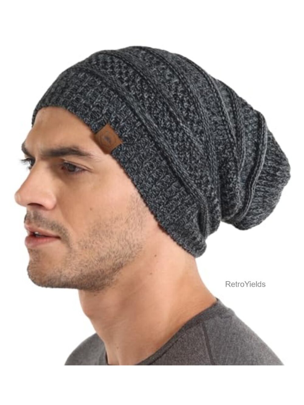 Slouchy Oversized Cable Knit Beanie Stretch Fit Winter Hat